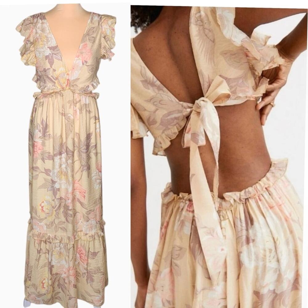 HM Floral Cutout Ruffle Maxi Dress 4 Pastel Boho Romantic Feminine Coastal